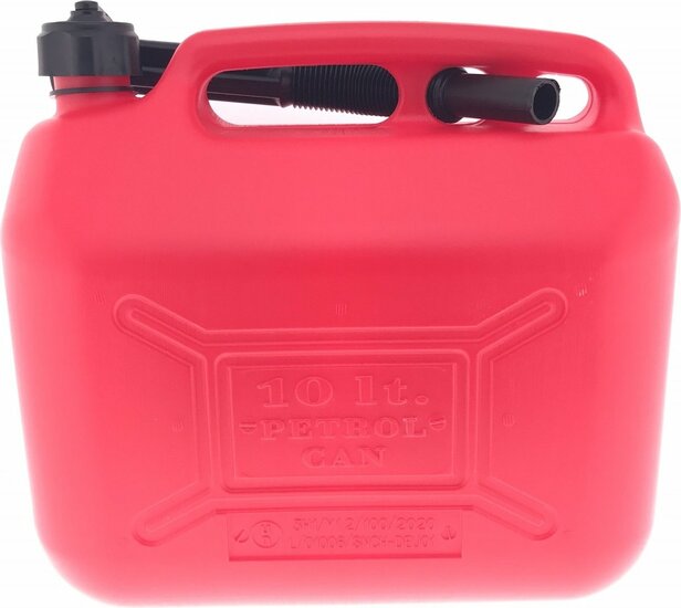 jerrycan met vloeistofindicator - 10 liter inhoud - flexibele tuit - kunststof benzinekan - vloeistof kan - brandstofkan