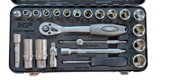 doppenset - 3/8 duims aansluiting - 24 delig - doppendoos - ratelset - xp tools