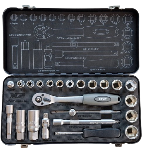 doppenset - 3/8 duims aansluiting - 24 delig - doppendoos - ratelset - xp tools