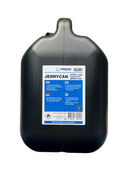 jerrycan zwart - 10 liter inhoud - kunststof vloeistofkan - brandstof opslag kan - benzine kan - jerry can