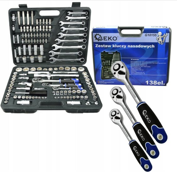 doppenset - 138 delig - 1/4 - 3/8 en 1/2 aansluiting - doppendoos -  ratelset - gereedschapsset - geko