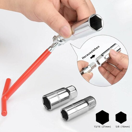 bougiesleutel set - flexibele bougie sleutel - 3 delig - 16 en 21mm - bougiedoppen
