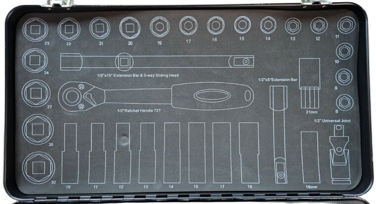 doppenset - 1/2 duims aansluiting - 34 delig - doppendoos - ratelset - xp tools