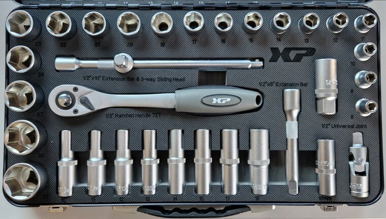 doppenset - 1/2 duims aansluiting - 34 delig - doppendoos - ratelset - xp tools