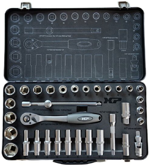 doppenset - 1/2 duims aansluiting - 34 delig - doppendoos - ratelset - xp tools