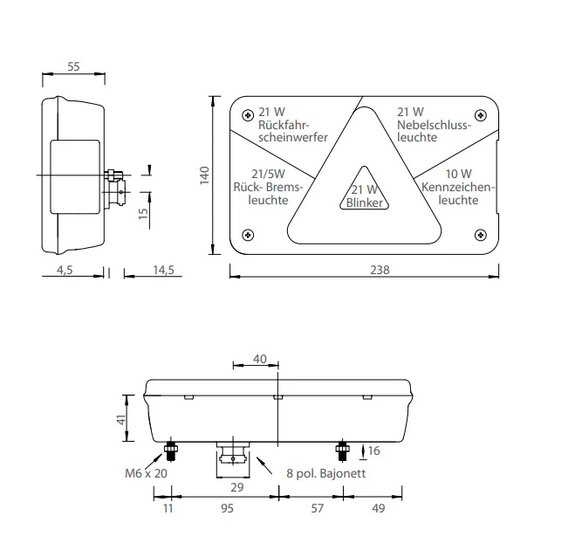 achterlicht links multipoint v met 8 connector aansluiting - aanhangerachterlicht - achterlichten - aanhangerlamp