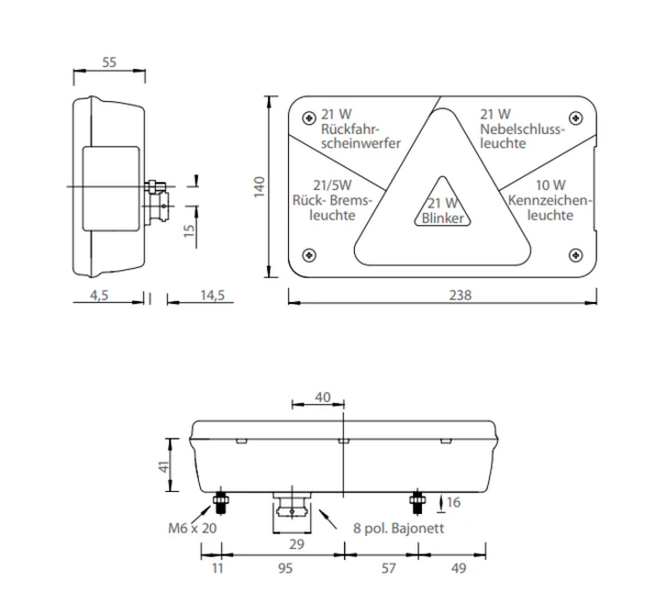 achterlicht rechts multipoint v met 8 connector aansluiting - aanhangerachterlicht - achterlichten - aanhangerlamp