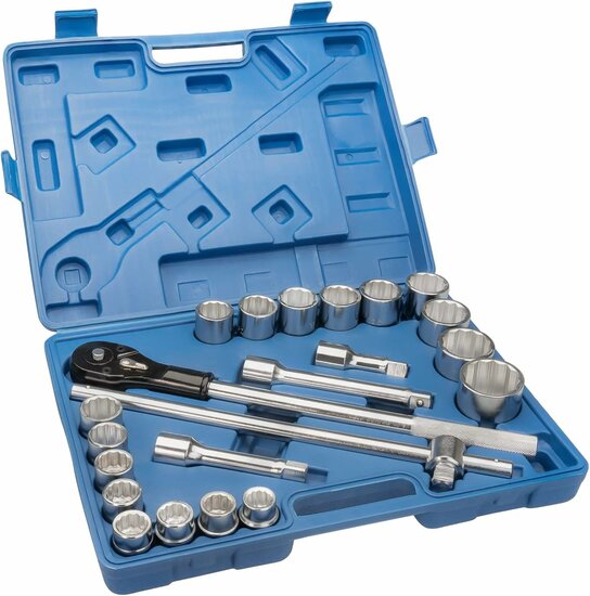 doppenset - 3/4 aansluiting - 22-delig - doppendoos - ratelset - 12-kant
