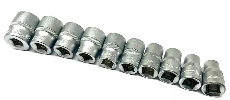 doppenset - 3/8 aansluiting - 10-delig - 12-kant - 8 tot 19 mm - dopsleutelset - dopjesset - asta