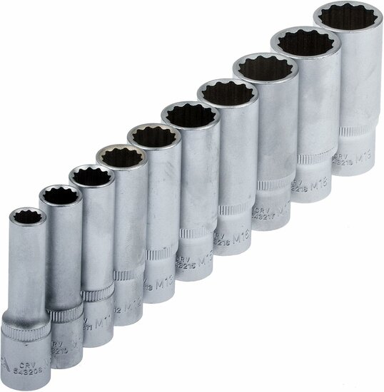 doppenset - 3/8 aansluiting - 10-delig - 12-kant - 8 tot 19 mm - dopsleutelset - dopjesset - asta