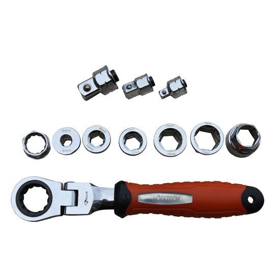 doorsteekdopsleutel set - 15-delig - 1/4 - 3/8 en 1/2 aansluiting - doppenset - dopsleutelset - hofftech