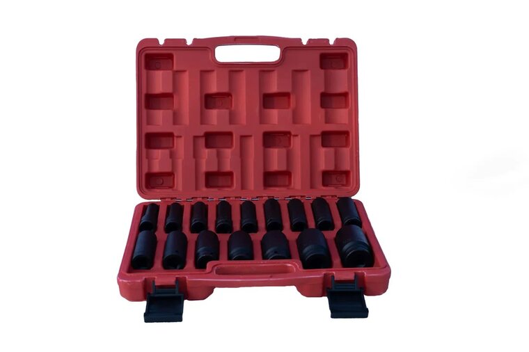krachtdoppenset - luchtsleutel doppen - 16-delig - 1/2 aansluiting - 10 tot 32 mm - slagdoppen