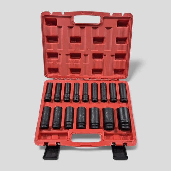 krachtdoppenset - luchtsleutel doppen - 16-delig - 1/2 aansluiting - 10 tot 32 mm - slagdoppen