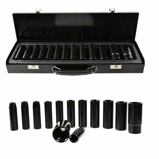 lange krachtdoppenset - 13-delig - 1/2 aansluiting - 10 tot 30 mm - krachtdop - slagdop - geko