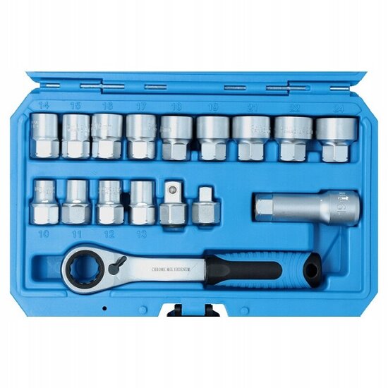doorsteekdopsleutel set - meertands - 17-delig - omschakelratel set - doppen set