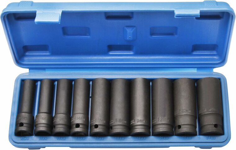 verlengde krachtdoppenset - 10-delig - 1/2 aansluiting - slagdoppenset - slagdoppenkit