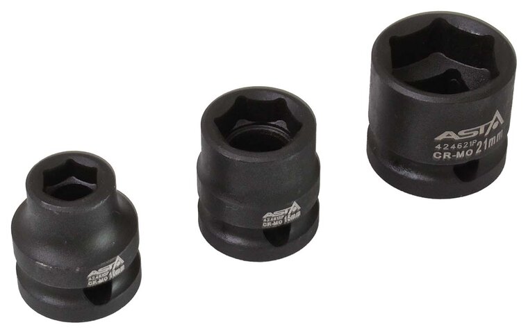 krachtdoppenset - 15-delig - 1/2 aansluiting - 10 tot 24 mm - slagdoppen - doppenset - asta