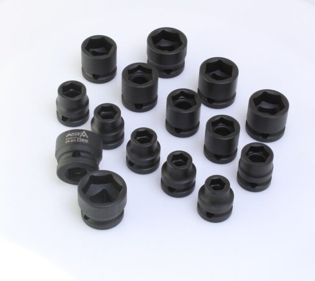 krachtdoppenset - 15-delig - 1/2 aansluiting - 10 tot 24 mm - slagdoppen - doppenset - asta