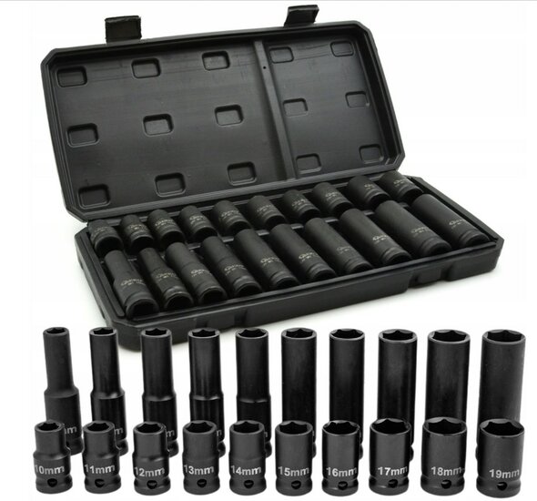 krachtdoppenset - 20-delig - 1/2 aansluiting - 10 tot 19 mm - slagdoppen - doppenset - geko