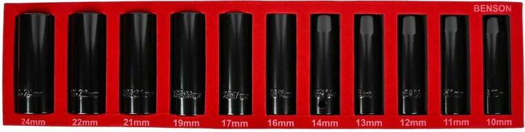 krachtdoppenset - 11-delig - 1/2 aansluiting - 10 tot 24 mm - slagdoppen - doppenset - benson