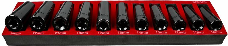 krachtdoppenset - 11-delig - 1/2 aansluiting - 10 tot 24 mm - slagdoppen - doppenset - benson