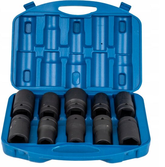 krachtdoppenset - 10-delig - 1 inch aansluiting - 22 tot 41 mm - slagdoppen - doppenset