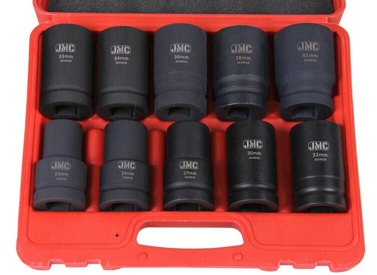 krachtdoppen set - 10-delig - 1 inch aansluiting - 22 tot 41 mm - slagdoppen - doppenset
