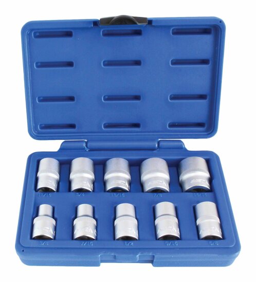 doppenset - 10-delig - 1/2 aansluiting - 3/8 tot 15/16 - engelse maten - doppendoos - dopsleutelset - asta