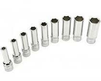 verlengde doppenset - 9-delig - 1/2 aansluiting - 3/8 tot 1 inch - engelse maten - doppenrail - doppenset op rail