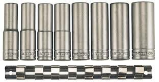 verlengde doppenset - 9-delig - 1/2 aansluiting - 3/8 tot 1 inch - engelse maten - doppenrail - doppenset op rail