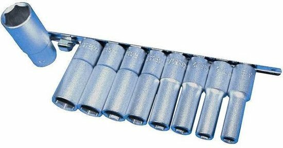 verlengde doppenset - 9-delig - 1/2 aansluiting - 3/8 tot 1 inch - engelse maten - doppenrail - doppenset op rail