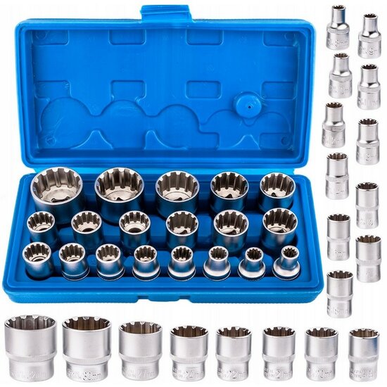 professionele hex doppen set - dopsleutelset - 19 delig - engelse maten - zeskantdoppen set 1/2 - dopset