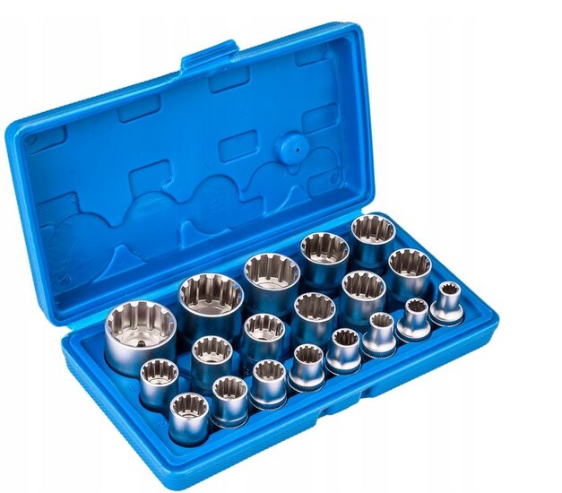 professionele hex doppen set - dopsleutelset - 19 delig - engelse maten - zeskantdoppen set 1/2 - dopset