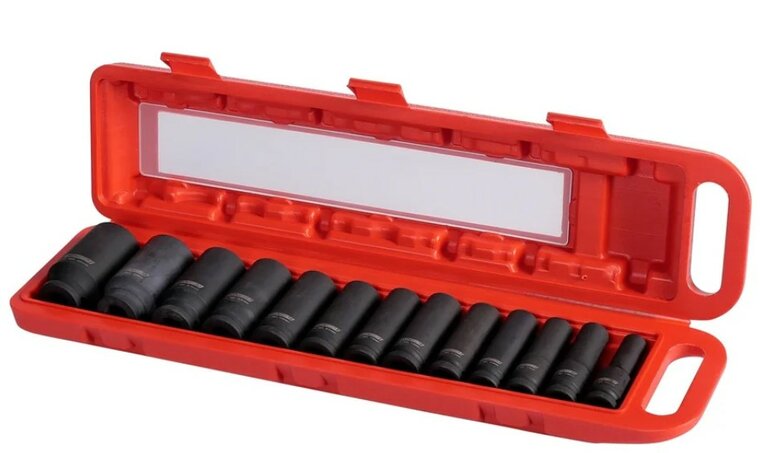 verlengde krachtdoppenset - 13-delig - 1/2 aansluiting - 12-kant - engelse maten - slagdoppen - doppenset - jmc