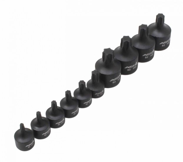 kracht torxdoppen set 11 delig - torxdop 1/4 en 3/8&#039;&#039; - torxbitdop - torxbit doppen op rail - asta