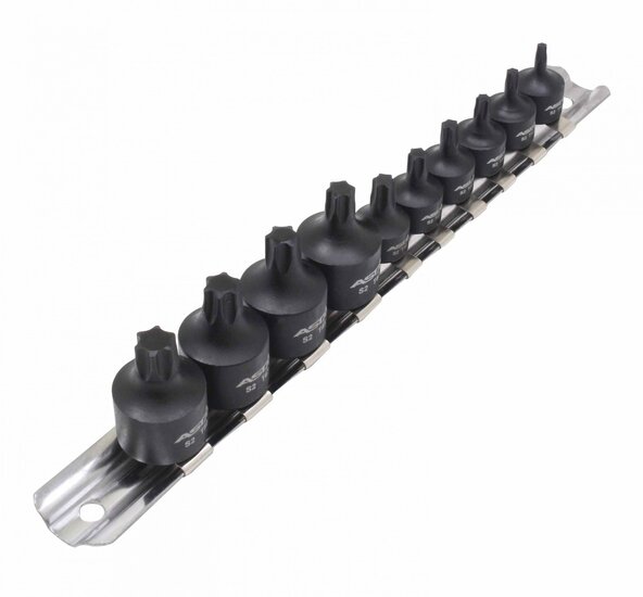 kracht torxdoppen set 11 delig - torxdop 1/4 en 3/8&#039;&#039; - torxbitdop - torxbit doppen op rail - asta