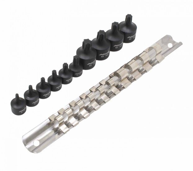 kracht torxdoppen set 11 delig - torxdop 1/4 en 3/8&#039;&#039; - torxbitdop - torxbit doppen op rail - asta