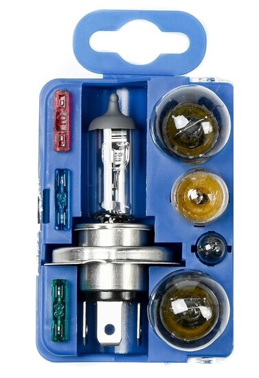 H4 Lampset - 8 delig - H4 60/55W - 12V P43T - 21W - 12V - 21/5W - 12V - 5W - 12V - T10 - 5W - 12V - zekeringen van 5 - 10 - 15