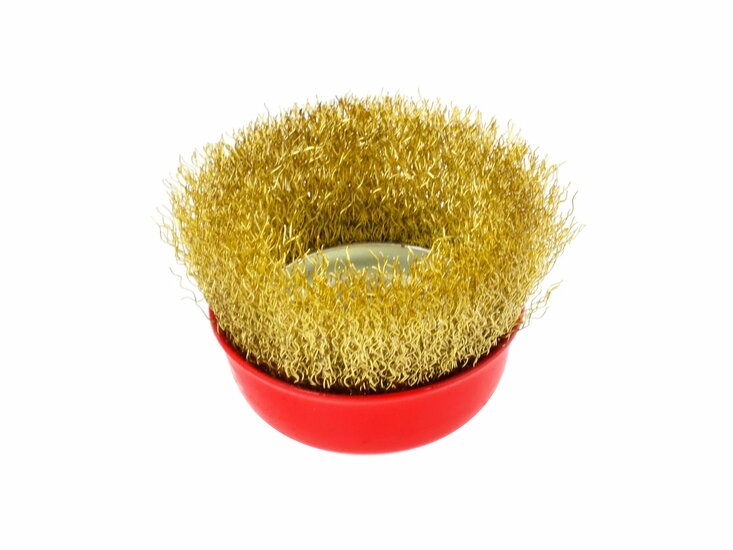 messing staalborstelschijf 75 mm - kom borstel - m14 - draadborstel - staal borstel geko