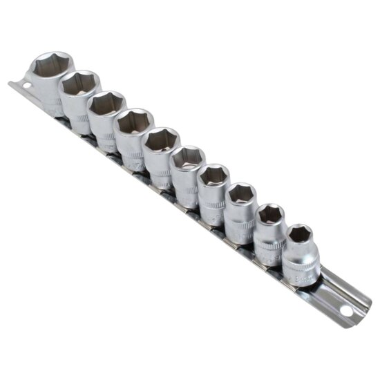 doppenset 10-delig - 3/8 duims - 6-kant dop - 8 tot 19 mm - dopsleutelset - dopjesset - asta