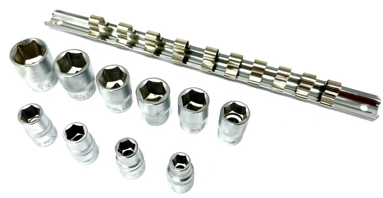 doppenset 10-delig - 3/8 duims - 6-kant dop - 8 tot 19 mm - dopsleutelset - dopjesset - asta