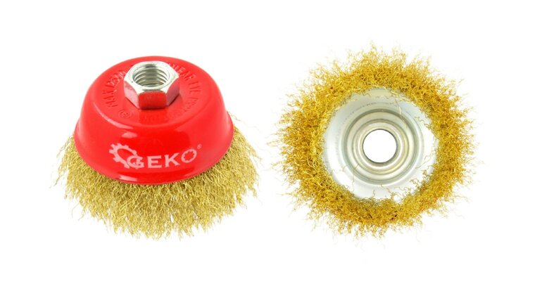 messing staalborstelschijf 75 mm - kom borstel - m14 - draadborstel - staal borstel geko