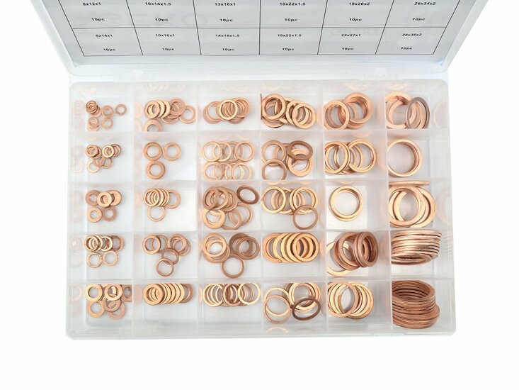 o-ringenset koper 300 delig - koperen ringen - ringen - o ringen - afdichtingsringen - geko