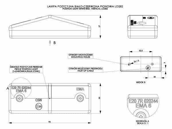 breedtelamp&nbsp;35x95x30mm - aanhanger zijlamp - zijlicht - breedtelicht