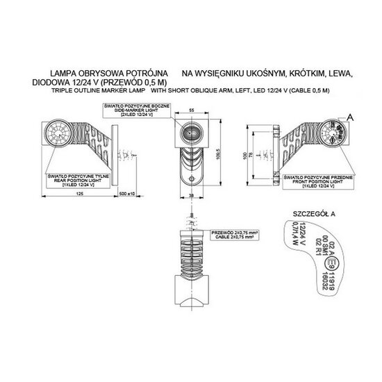 led breedtelamp links 125mm 4x led - aanhanger zijlamp - zijlicht - breedtelicht
