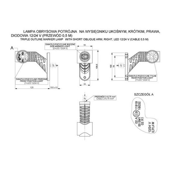 led breedtelamp rechts 125mm 4x led - aanhanger zijlamp - zijlicht - breedtelicht