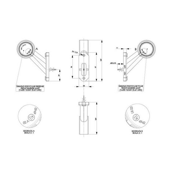 led breedtelamp rechts 110mm 2x led - aanhanger zijlamp - zijlicht - breedtelicht