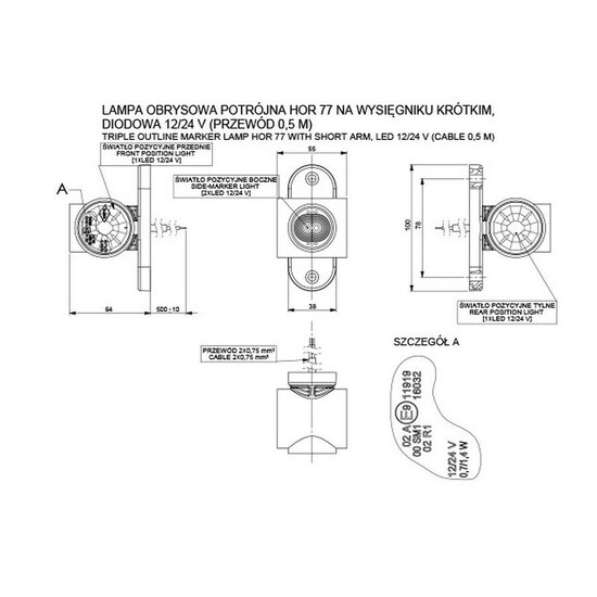 led breedtelamp 64mm 4x led - aanhanger zijlamp - zijlicht - breedtelicht - contourlamp