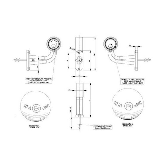 led breedtelamp links 140mm 2x led - aanhanger zijlamp - zijlicht - breedtelicht