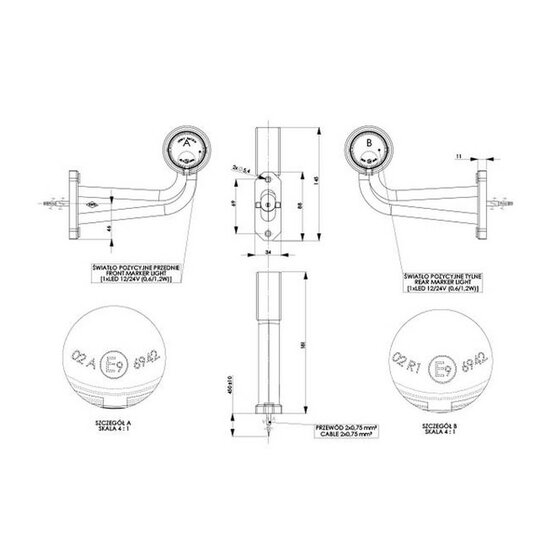 led breedtelamp links 180mm 2x led - aanhanger zijlamp - zijlicht - breedtelicht